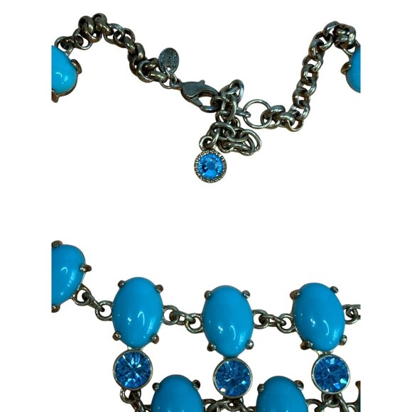 Suzanne Somers Glass Cabochon Bib Necklace Turquoise Blue Rhinestone Adjustable - Picture 5 of 7